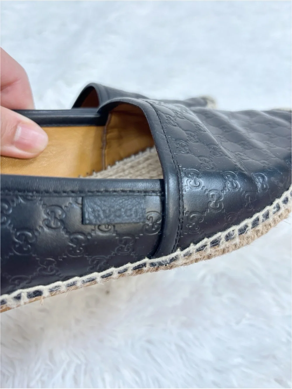 Gucci Black Embossed Leather slip on Espadrille Flats size 39 women - Picture 5 of 14